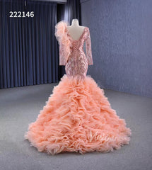 Vintage Mermaid Pageant Dress Long Sleeve Ruffled Wedding Dresses 222146