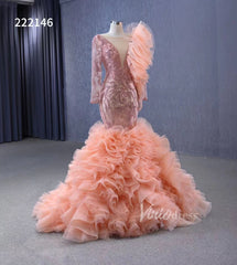 Vintage Mermaid Pageant Dress Long Sleeve Ruffled Wedding Dresses 222146