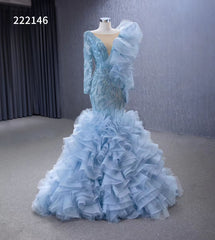 Vintage Mermaid Pageant Dress Long Sleeve Ruffled Wedding Dresses 222146