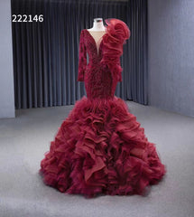 Vintage Mermaid Pageant Dress Long Sleeve Ruffled Wedding Dresses 222146