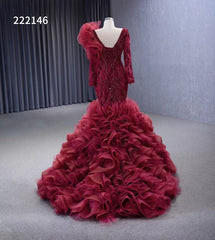 Vintage Mermaid Pageant Dress Long Sleeve Ruffled Wedding Dresses 222146