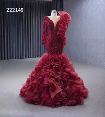 Vintage Mermaid Pageant Dress Long Sleeve Ruffled Wedding Dresses 222146