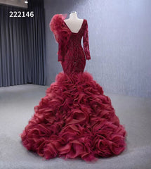 Vintage Mermaid Pageant Dress Long Sleeve Ruffled Wedding Dresses 222146