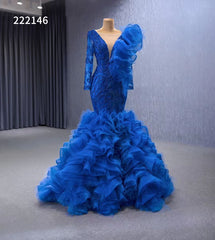 Vintage Mermaid Pageant Dress Long Sleeve Ruffled Wedding Dresses 222146