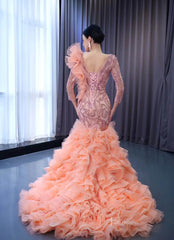 Vintage Mermaid Pageant Dress Long Sleeve Ruffled Wedding Dresses 222146