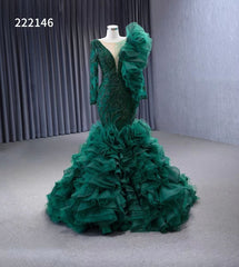 Vintage Mermaid Pageant Dress Long Sleeve Ruffled Wedding Dresses 222146