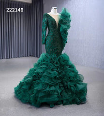Vintage Mermaid Pageant Dress Long Sleeve Ruffled Wedding Dresses 222146