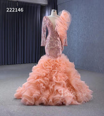 Vintage Mermaid Pageant Dress Long Sleeve Ruffled Wedding Dresses 222146