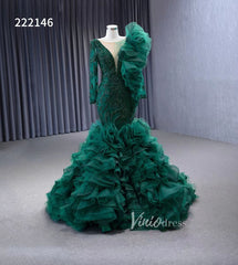 Vintage Mermaid Pageant Dress Long Sleeve Ruffled Wedding Dresses 222146