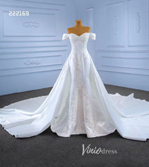 Vintage Mermaid Satin Wedding Dresses with Removable Overskirt 222169