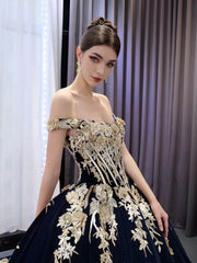 Vintage Navy Blue Velvet Ball Gown Wedding Dresses Gold Lace Appliqued Quince Dress 231131