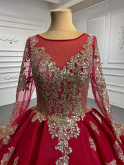 Vintage Red Gold Cathedral Wedding Dresses Long Sleeves 66949