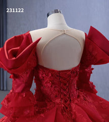 Vintage Red Satin Ball Gown Wedding Dresses Extra Long Sleeves Princess Dress 231122