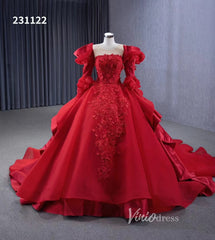Vintage Red Satin Ball Gown Wedding Dresses Extra Long Sleeves Princess Dress 231122