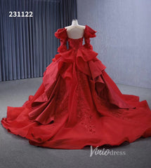 Vintage Red Satin Ball Gown Wedding Dresses Extra Long Sleeves Princess Dress 231122