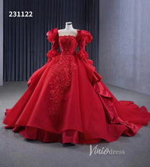 Vintage Red Satin Ball Gown Wedding Dresses Extra Long Sleeves Princess Dress 231122