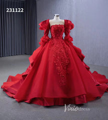 Vintage Red Satin Ball Gown Wedding Dresses Extra Long Sleeves Princess Dress 231122