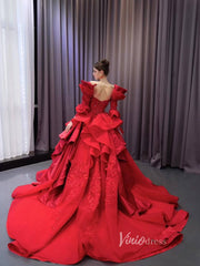 Vintage Red Satin Ball Gown Wedding Dresses Extra Long Sleeves Princess Dress 231122