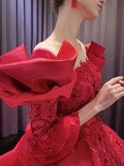 Vintage Red Satin Ball Gown Wedding Dresses Extra Long Sleeves Princess Dress 231122