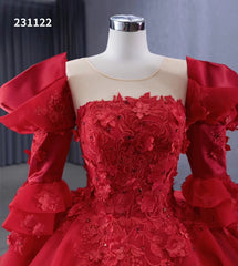 Vintage Red Satin Ball Gown Wedding Dresses Extra Long Sleeves Princess Dress 231122