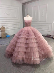 Vintage Ruffle Ball Gowns Dusty Rose Layered Wedding Dresses 222221