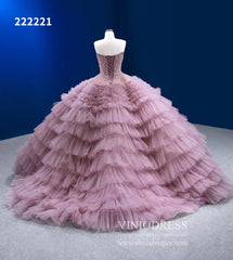 Vintage Ruffle Ball Gowns Dusty Rose Layered Wedding Dresses 222221