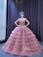 Vintage Ruffle Ball Gowns Dusty Rose Layered Wedding Dresses 222221