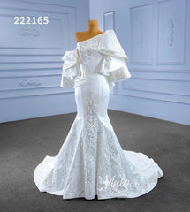 Vintage Satin Mermaid Wedding Dresses Ruffle Sleeves 222165
