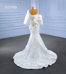 Vintage Satin Mermaid Wedding Dresses Ruffle Sleeves 222165