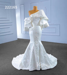 Vintage Satin Mermaid Wedding Dresses Ruffle Sleeves 222165