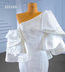 Vintage Satin Mermaid Wedding Dresses Ruffle Sleeves 222165