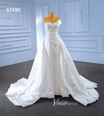 Vintage Satin Strapless Wedding Dresses with Overskirt 67490