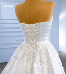 Vintage Satin Strapless Wedding Dresses with Overskirt 67490