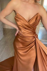 Vintage Sweetheart Mermaid Split Prom Dress With Pleats Ruffles