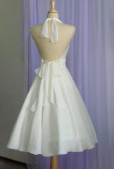 Aimishang Elegant Vintage Tea-Length Chiffon Wedding Dress With Halter Neck and Bow
