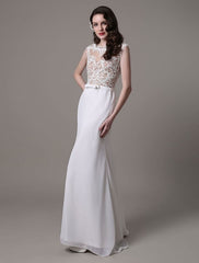 Vintage Lace Wedding Dress Chiffon Bateau Illusion Sheath Bridal Dress