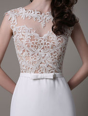 Vintage Lace Wedding Dress Chiffon Bateau Illusion Sheath Bridal Dress