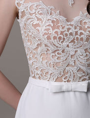 Vintage Lace Wedding Dress Chiffon Bateau Illusion Sheath Bridal Dress