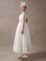 Vintage Wedding Dresses 1950S Off The Shoulder Ivory Lace Short Sleeve Ankle Length Bridal Dress Exclusive