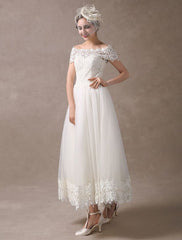 Vintage Wedding Dresses 1950S Off The Shoulder Ivory Lace Short Sleeve Ankle Length Bridal Dress Exclusive