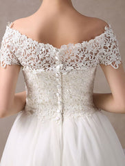 Vintage Wedding Dresses 1950S Off The Shoulder Ivory Lace Short Sleeve Ankle Length Bridal Dress Exclusive