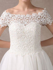 Vintage Wedding Dresses 1950S Off The Shoulder Ivory Lace Short Sleeve Ankle Length Bridal Dress Exclusive