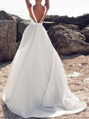 Vintage Wedding Dresses Jewel Neck Sleeveless Bows With Train Satin Bridal Gowns