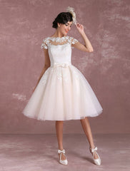 Vintage Wedding Dresses Short Lace Applique Bridal Gown