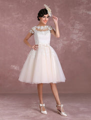 Vintage Wedding Dresses Short Lace Applique Bridal Gown