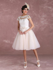 Vintage Wedding Dresses Short Lace Applique Bridal Gown