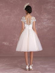 Vintage Wedding Dresses Short Lace Applique Bridal Gown