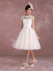 Vintage Wedding Dresses Short Lace Applique Bridal Gown