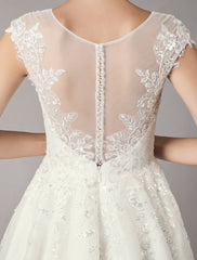 Vintage Wedding Dresses Short Lace Tulle Sequin Tea Length Ivory Bridal Dress