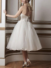 Vintage Wedding Dresses Sweetheart Sleeveless A Line Tea Length Bridal Dresses